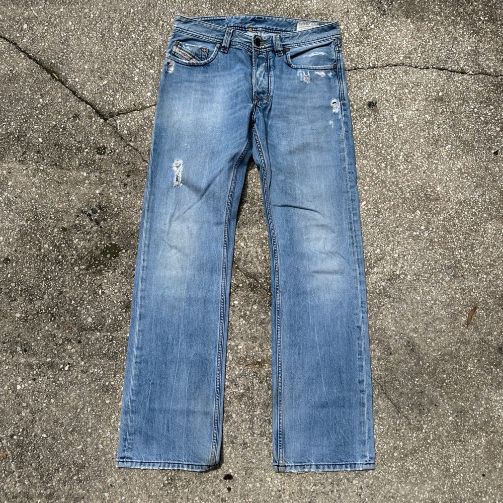 Diesel Larkee Regular Straight Jeans Mens 28x30 Light Wash Distressed Blue Italy